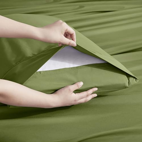 Image of Nestl Extra Deep Split King Sheet Set - 7 Piece Breathable & Cooling Sheets - Hotel Luxury Bedding Set w /18-24 Inch Deep Pockets - Easy & Secure Fit - Super Soft, Wrinkle Free & Comfy - Calla Green