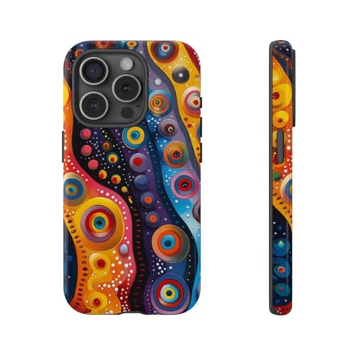 Coque iPhone 15 Pro motif circulaire multicolore, une œuvre d'art portable
