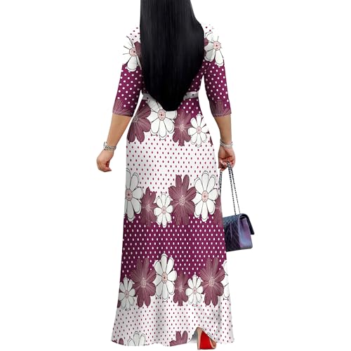 PinkPatty Women's Gradient Maxi Dress 3/4 Sleeves V Neck Cocktail Party Dress Belted Wrap Dresses3