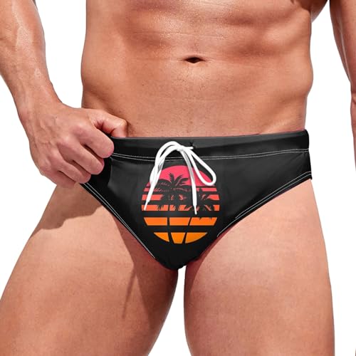 SUWBMHWE Men's Swim Briefs Sexy Funny Printed Swimsuit Beach Swimwear Bikini Sport with Drawstring C-Orange Small