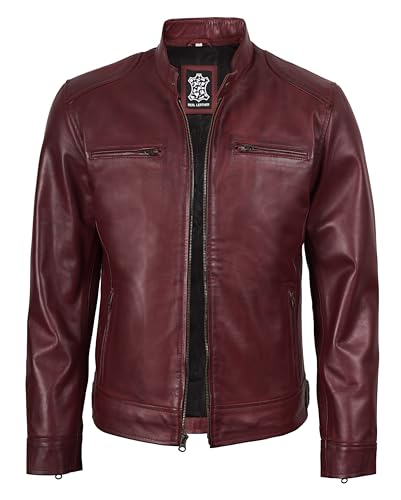 Image of Decrum Mens Leather Jacket - Cafe Racer Style Real Lambskin Leather Jacket Men
