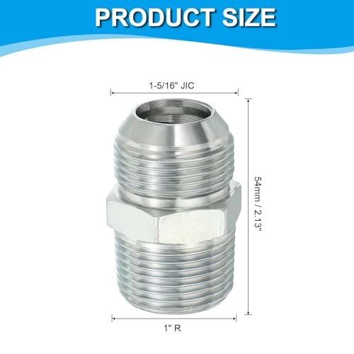 Image of PATIKIL Pipe Adapter Connector 1-5 /16 inch Male 74 Flare JIC x 1 inch Male R Pipe Fitting Oil Feed Restrictor Fitting Hydraulic Connector for Oil Steam Water Pipelines System