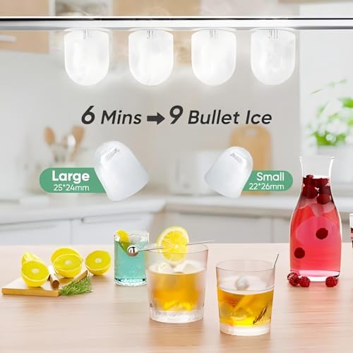 Image of DUMOS Countertop Ice Maker with Handle, 26lbs /24H Portable Ice Machine | 9 Bullet Cubes Ready in 6 Mins, Self-Cleaning, Quiet Compact for Home, Kitchen, RV, Camping, Bright Green
