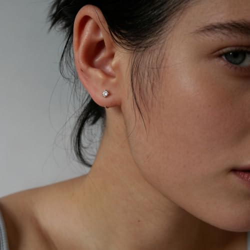 Handi Queen Moissanite Open Hoop Earrings, Sterling Silver, D Color, VVS1 Clarity, 7mm, Round Brilliant Cut, Small Cartilage Hoops — view 3