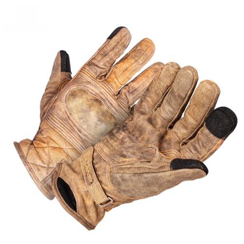 Image of Ignyte Streak Leather Gloves Full Finger Waterproof Bike Riding Gloves with Touch Screen Sensitivity at Thumb and Index Finger, Protective Off-Road Motorbike Racing (M, Brown)