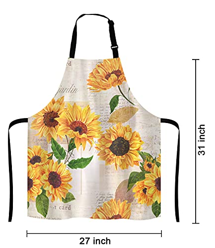 Lefolen Watercolor Sunflowers Adjustable Bib Apron,Vintage Style Floral Print Cooking Kitchen Apron For Men Women #TOP1