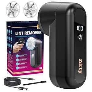 Ziitty Fusselrasierer Elektrisch, Tragbarer Aufladbar Fusselentferner, LED-Anzeige, Kompletter Fusselrasierer für alle Stoffe mit 3 Klingen, Typ-C-Ladekabel und Reinigungsbürste (Schwarz)