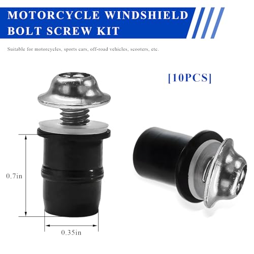 Rdxcv 10 PCS Motorcycle Windshield Bolts Screws Kit, Aluminum Alloy Motorbike Mounting Bolts Nuts Washers with Wrench, Universal Windscreen Body Fasteners for Motorcycle Fairings (Silver)