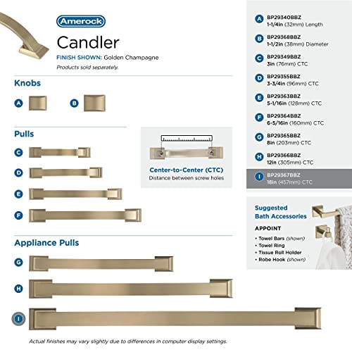 Image of Amerock | Appliance Pull | Golden Champagne | 18 inch (457 mm) Center to Center | Candler | 1 Pack | Drawer Pull | Drawer Handle | Cabinet Hardware
