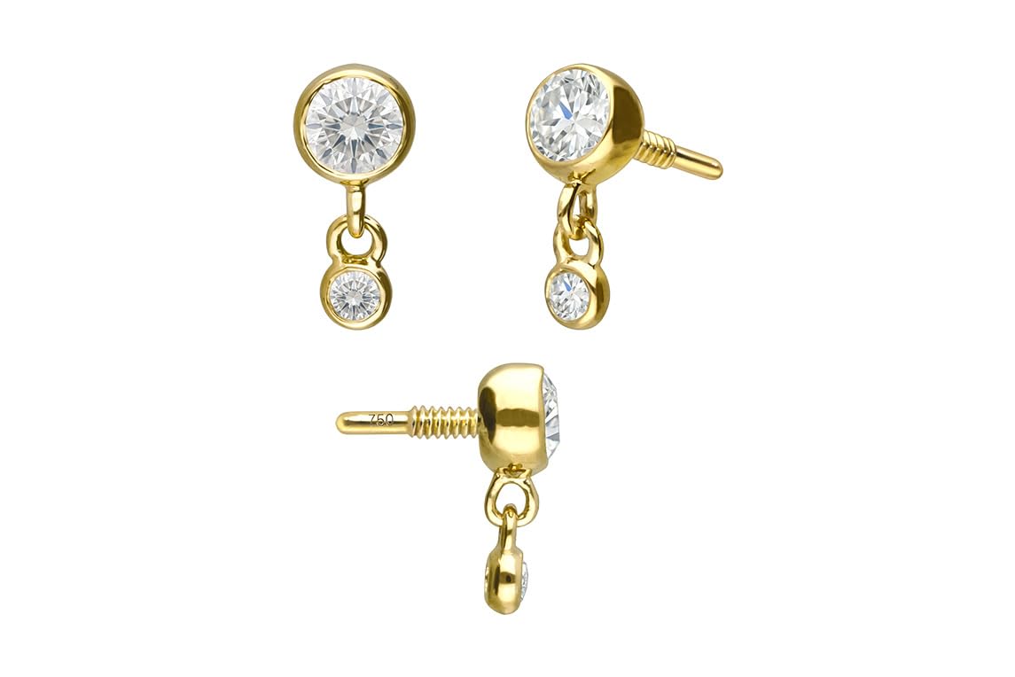 PIERCINGLINE 18 Gold Schraubaufsatz mit Außengewinde 2 DIAMANTEN 750er Gold - Goldfarben