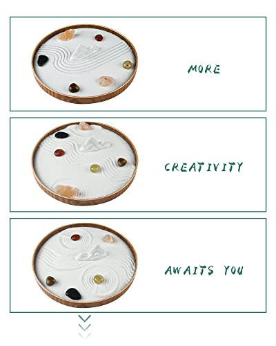 Japanese Zen Garden For Desk - Static Mountain 10" X 10" Desktop Mini Zen Garden With White Sand Artificial Tree Rocks Rakes & Accessories - Meditation Zen Gifts Sand Garden Kit For Office Zen Decor #TOP5