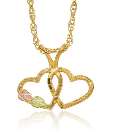 10K Solid Tri Color Pink White Yellow Black Hills Gold Double Heart Love Chain Necklace