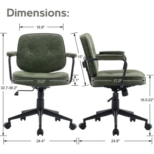Lukealon Adjustable Pu Leather Office Chair, Comfy 360°Swivel Task Chair With Armrest Modern Thickened Seat Desk Chair Tiltable Computer Chair With Button Tufted For Home Office, Green #TOP1