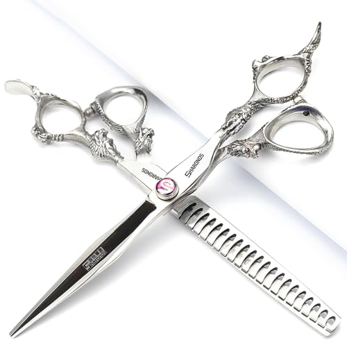 SHARONDS Hair Cutting Scissors Hairdressing Scissors Thinning Scissor Professional Barber Salon Home Shear For Men Women (7-inch 2pc-A)