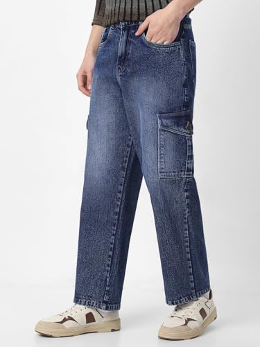 Image of Neostreak Men's Loose Baggy Fit Washed Cargo Jeans with 6 Pockets Non-Stretchable