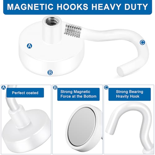 Image of LOVIMAG Cruise Essentials, 50Lbs White Magnet Hooks for Cruise Cabin, Strong Magnetic Hooks for Hanging, Refrigerator, Celling,Grill, Kitchen, Classroom- 4 Pack