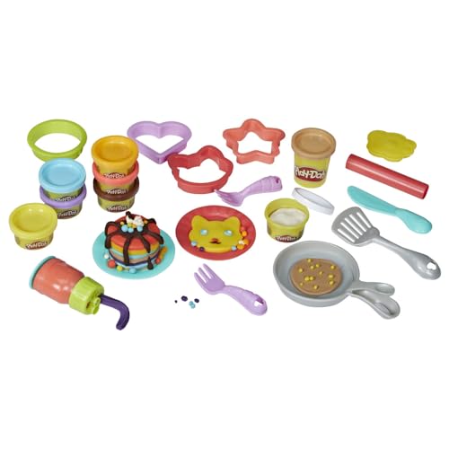 Play Doh Kitchen Creations Flip 'n Pancakes Playset 14 Piece Breakfast Toy for Kids and Up with 8 Non Toxic Modelling Compound Colours - vue 2