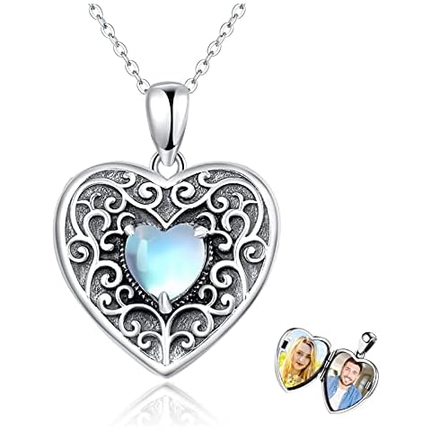 Waysles Heart Locket Necklace That Holds Pictures 925 Sterling Silver Moonstone Locket Amulet with 2 Photo Birthday Gift for Women - Love You Forever Cover