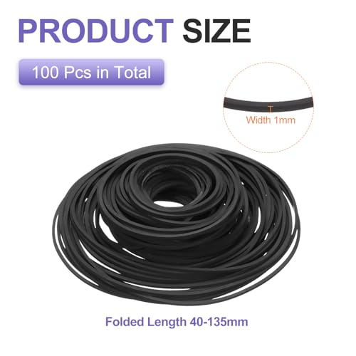 sourcing map 100 Pcs Recorder Rubber Belts, Folded Length 40-135mm Cassette Recorder Belt Machine Repair Mix Flat Cassette Tape Machine Rubber Belts for DVD CD LD VCR Repeater Drives, Width 1mm