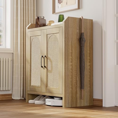 Mericonia Shoe Cabinet Storage for Entryway, Natural Rattan Shoe Storage