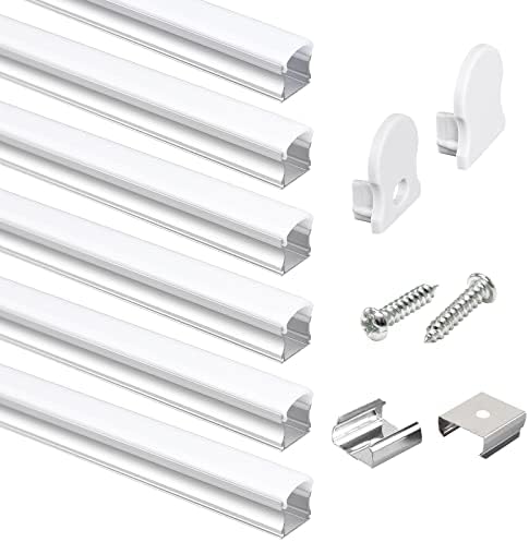 Tiianmai 6-Pack 3.3ft/1Meter U Shape led Channel for led Strip Lights, 60°Curved Thicker Milky Neon Led Diffuser Cover,with Anti-Light Leakage Strip,Easy Cut and Installed,Spotless,17x20mm.(U1202)
