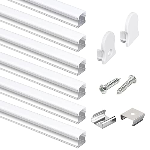 Tiianmai 6-Pack 3.3Ft/1Meter U Shape Led Channel For Led Strip Lights, 60°Curved Thicker Milky Neon Led Diffuser Cover,With Anti-Light Leakage Strip,Easy Cut And Installed,Spotless,17X20Mm.(U1202) #TOP14