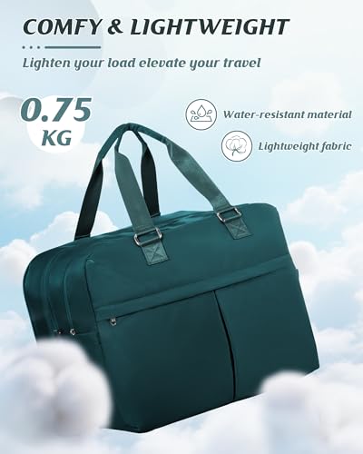 Image of Travel Duffle Bags for Women Men Expandable Personal Item Travel Bag Lightweight Weekender Overnight Carry on Bags for Airplanes Sport Gym Tote Ladies Beach Luggage Bag Peacock Blue