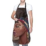 BAIFUMEN Afro African Women Lady Adjustable Bib Apron Waterdrop Resistant with Pockets Cooking Kitch