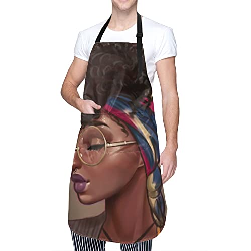 BAIFUMEN Afro-Lätzchen, afroafrikanische Frauen, Damen, verstellbar, wassertropfenresistent, mit Taschen, Kochen, Küchenschürzen für Frauen und Männer, 84 x 71 cm Cover