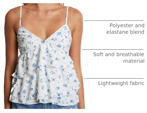 Image of Women Floral Camisoles Tops Sexy V Neck Backless Ruffle Hem Going Out Tops Cute Summer Y2k Teen Girls Camis