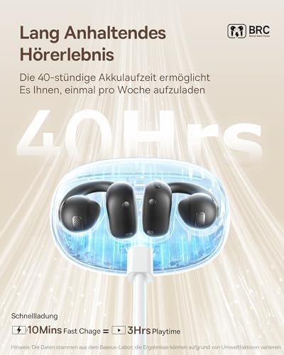 Baseus Bowie MC1 Open Ear Kopfhörer, Ohrclip mit Beeindruckender Klang, Adaptiver Bassverstärkung, Bluetooth 5,4, Geräuschunterdrückung bei Anrufen, IP57, 40H Akk, 5,2g Buds - Interstellar Schwarz