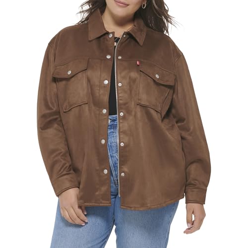 Levi's レディース ソフトフェイクスエードシャツジャケット(スタンダード&プラスサイズ), ブラウンカラフェ, 1X