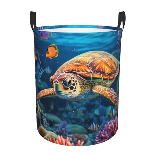 Cesto Para Ropa Sucia 60L, Turtle Marina, Fish Tropical, Estrella De Mar Cestas De Lavandería Grande Con Asa Cesto Para La Colada, Para Dormitorio, Lavandería, Salon
