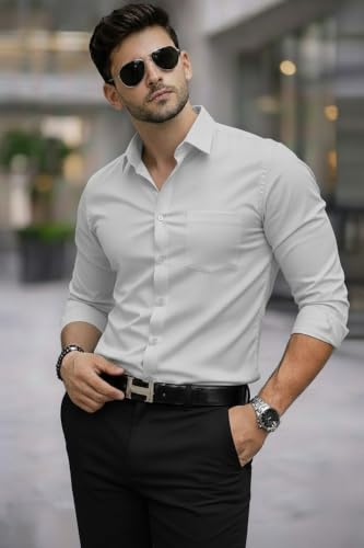 Image of Nexora Men's Slim Fit Formal Shirt, Cotton, Full Sleeve, Spread Collar, Breathable, Office