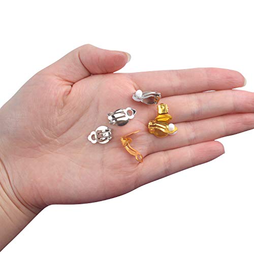 Aylifu Clip-On Earring Findings, 20Pcs (10 Pairs) Round Flat Tray Earring Clips Blank Earring Setting Components With 20Pcs Earring Pads For Non-Pierced Ears Diy Earring Making - Silver And Gold #TOP5