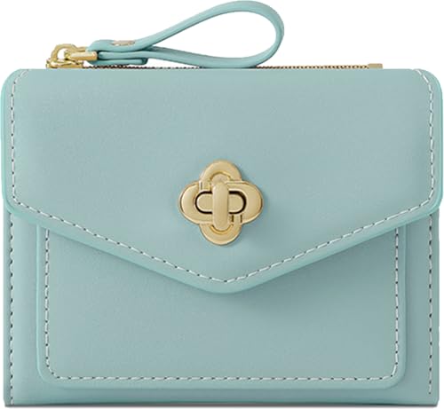 Image of Farcauo Small Minimalist Wallet for Women and Girls Cute Blue Thin Mini Wallet with ID Window Kawaii Design Compact and Stylish for Ladies and Teens