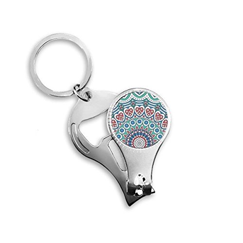 Porte-clés décapsuleur coupe-ongles motif bleu Hérat en métal