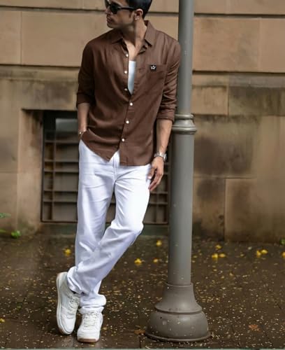 Image of IndoPrimo Men's Regular Fit Cotton Casual Shirt | Premium Solid Full Sleeve Shirt