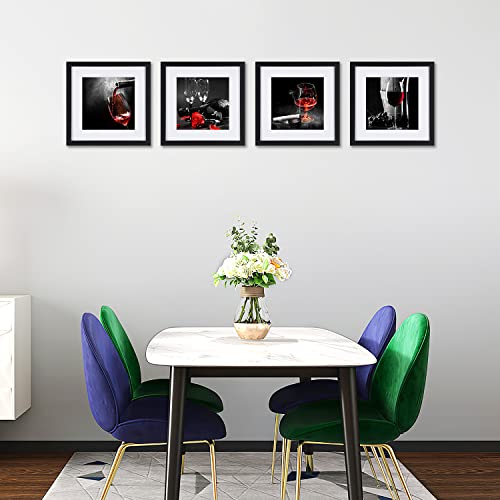 Kitchen Wine And Grapes Wall Art Prints Posters For Living Room Decorations Black White And Red Rose Wall Art Decor Artwork Canvas Paintings 4 Piece Black Frames With Off White Mat Pictures For Kitchen #TOP2