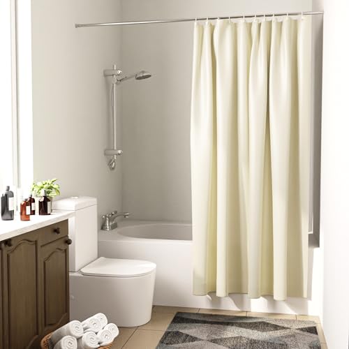 Image of Encasa XO Waterproof Shower Curtain for Bathroom 7 x 6 feet(183x213 cm), Anti-Fungal Polyester Washroom Curtain with 12 Hooks, Wet & Dry Partition Toilet Curtains ZZ Cream