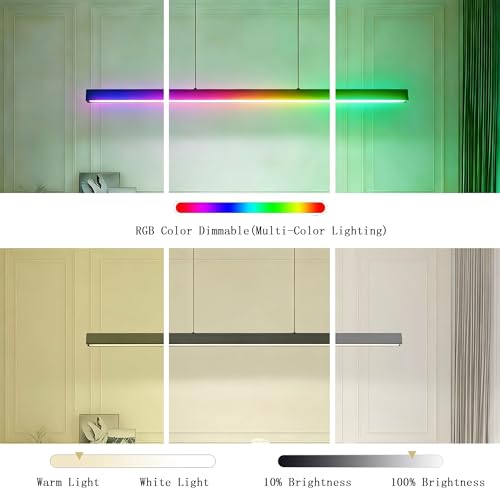Image of Battery Operated Pendant Light Over Kitchen Island, Black Rechargeable Chandelier With 9 Colors Wireless Dimmable Remote Control,39.4 In Pendant Lights Fixtures For Kitchen,living Room,Dining Table