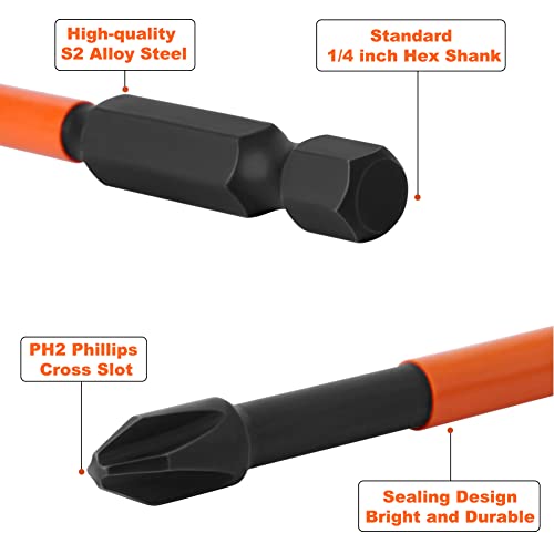 Seonfook 6Pcs Ph2 Phillips Cross Slot Screwdriver Bits Set S2 Steel Magnetic Tip 1/4 Inch Hex Shank Ph2 Phillips Screw Head For Power Screwdriver Drill Impact Driver Tool Accessory, 25-150Mm Length #TOP2