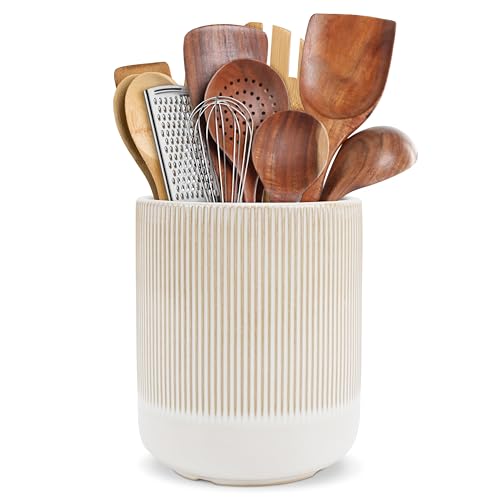 RedCall Kitchen Utensils Holder Large,Ceramic Utensil Organizer for Countertop,Morden Utensil Crock for Spoon Spatula,Home Kitchen Decor (Light Coffee) by RedCall - Used condition - US$19.19