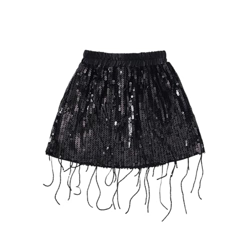 Girls Tassels Sequin Cute Mini Skirt Shiny Sparkle A-Line Party Tulle Skirt Princess Dance Dress for 3-12 Years