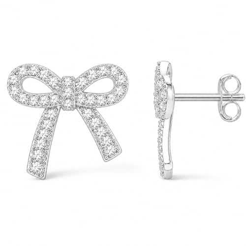Bow Earrings for Women Sparkly Rhinestone Bow Stud Earrings Cute Ribbon Jewelry for Prom Wedding...
