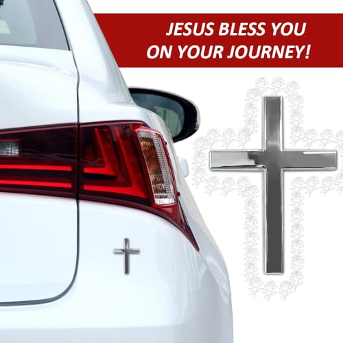 Image of 2PCS Metal Jesus Christ Cross Badge Stickers, Cross Decal, 2.5 inchx1.8 inch 3D Jesus Christ Car Emblem Badge Decal, Self Adhesive Scratch Covering Metal Emblem Decals Fit Car Body Fender Tail (Black+Silver)