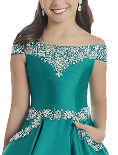 Flower Girls Beaded Luxury Pageant Dresses Off The Shoulder with Pockets Sequin Princess Prom Gowns3