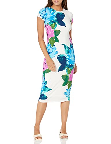 Robe de carrière Maggy London en jersey blanc et turquoise pour réunion importante