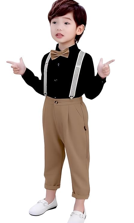 Arihant Traders Kid's & Baby Boy Slub Soft Lycra Full Sleeves Shirt and Pant & Suspender Dungaree Set