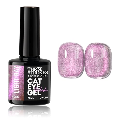 Image of THR3E STROKES Cat Eye Gel Nail Polish Set for Pink Brown Glitter Holographic Cat Eye, Salon Gel Manicure and Nail Art DIY at Home, Bright Moonlight (LIGHT RAY)